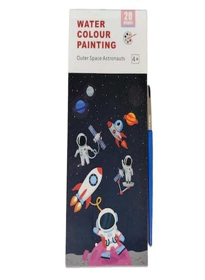 G.FIDEL دفتر رسم بالألوان المائية للأطفال من جي. فيدل، موضوع الفضاء، ٢٠ صفحة وفرشتا رسم - Image 1